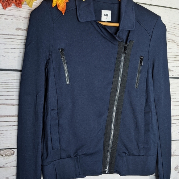 CAbi Chance 5476 Navy Moto Jacket Knit Front Zip Sz XS EUC - Picture 3 of 8